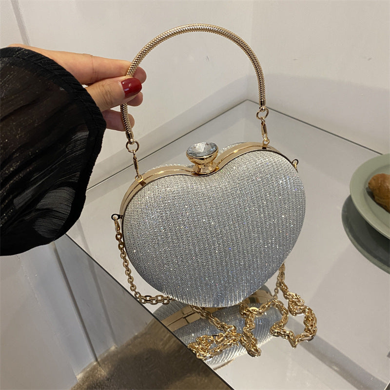 Shiny Heart-Shaped Evening Clutch with Chain (photo 4)