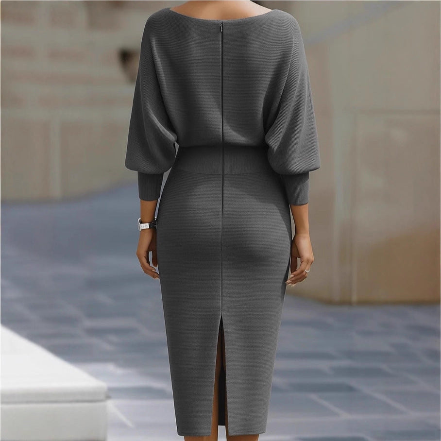 Women's Pleated Batwing-Sleeve A-Line Midi Dress (photo 2)