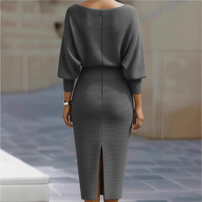 Women's Pleated Batwing-Sleeve A-Line Midi Dress (photo 2)