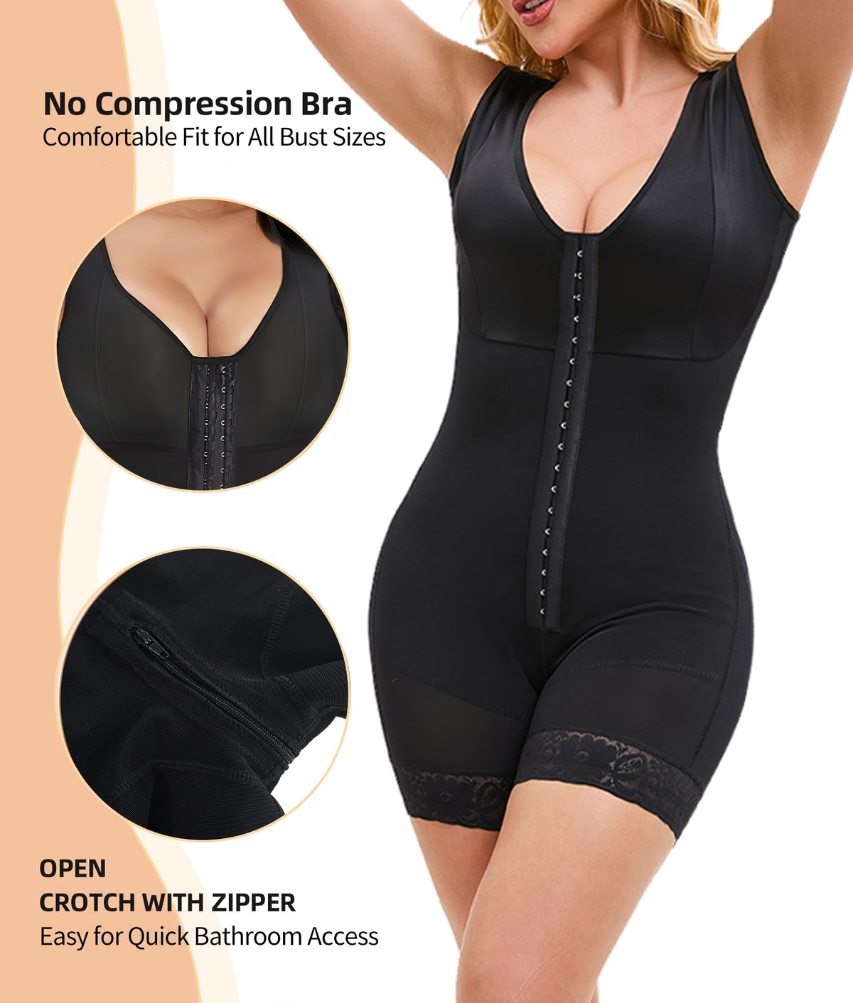 Women's Full-Body Shapewear Bodysuit with Zipper Crotch (photo 3)