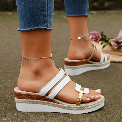 Women's Colorblock Strap Wedge Slide Sandals (photo 4)