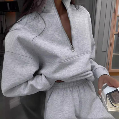 Women's Zip-Up Sweatshirt and Elastic-Waist Pants Set (photo 4)