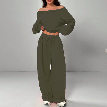Women's One-Shoulder Sweatshirt and Tie-Waist Trousers Set (photo 13)