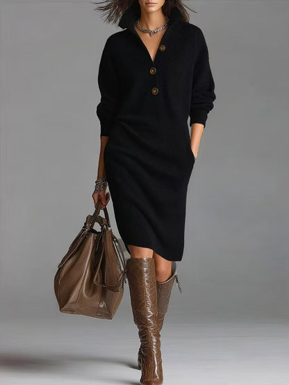 Women's Stand-Collar V-Neck Sweater Dress (photo 8)