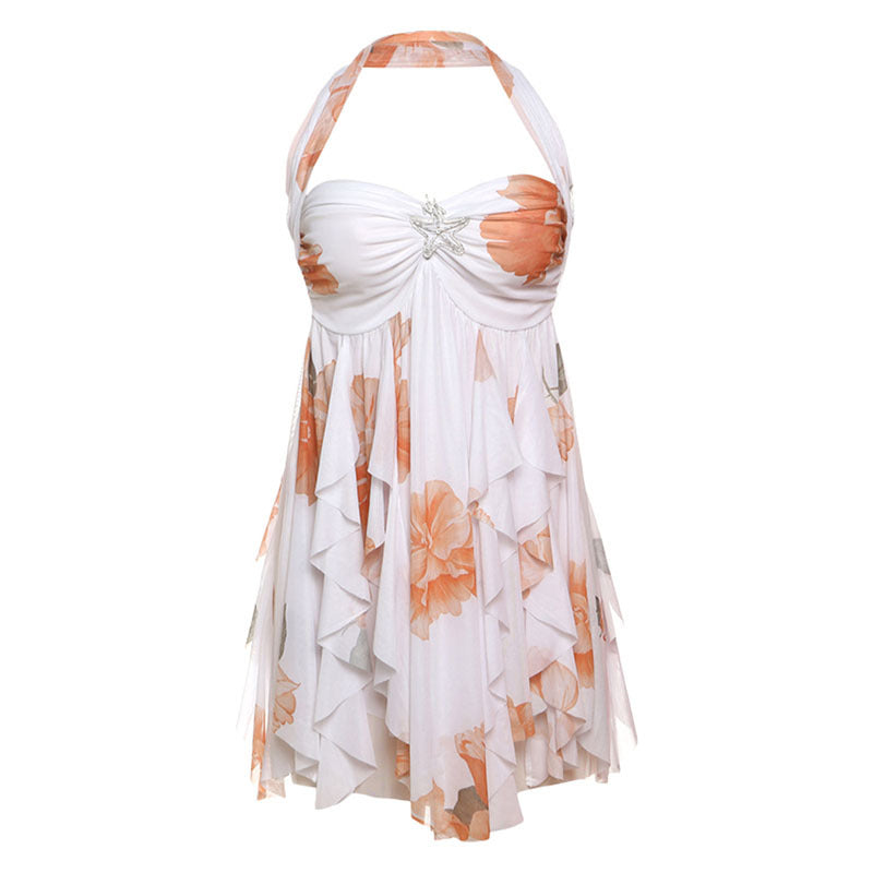 Women's Halter Backless Printed Mesh Mini Dress (photo 12)