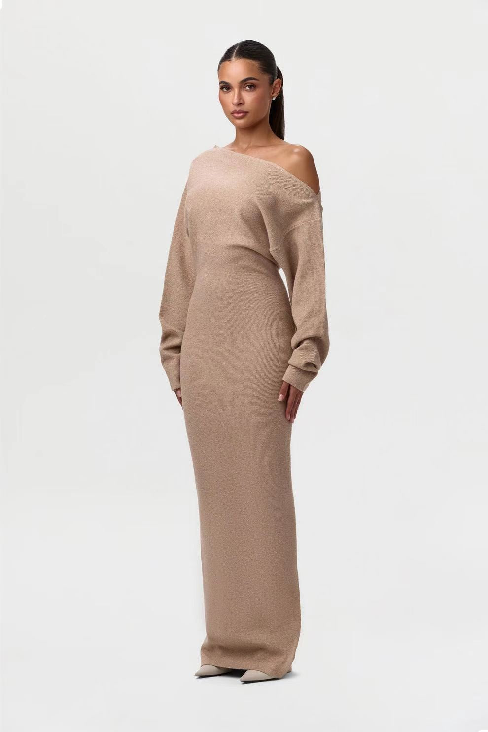 Women's Off-Shoulder Knit Bodycon Maxi Dress (photo 5)