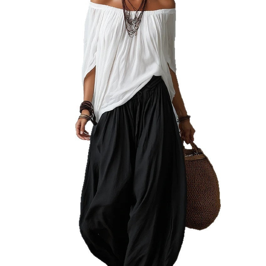 Women's Off-Shoulder Top and Flare Pants Set (photo 15)