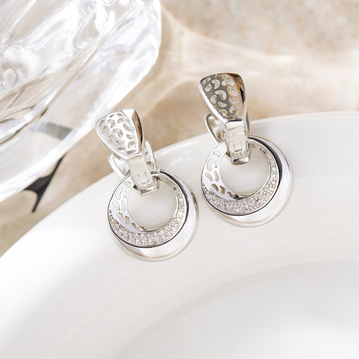 Hollow Moon Flower Drop Earrings with Zircon (photo 7)
