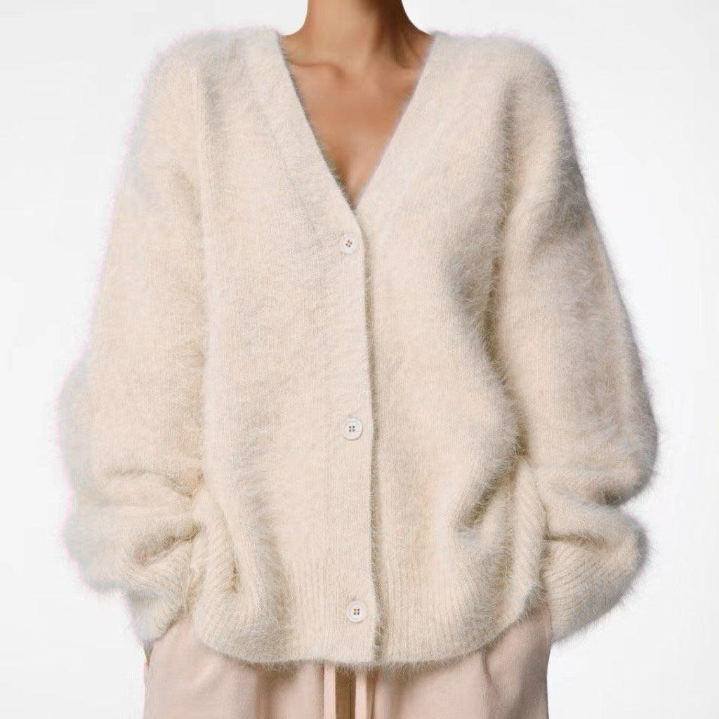 Women's Loose V-Neck Button Knit Cardigan (photo 18)