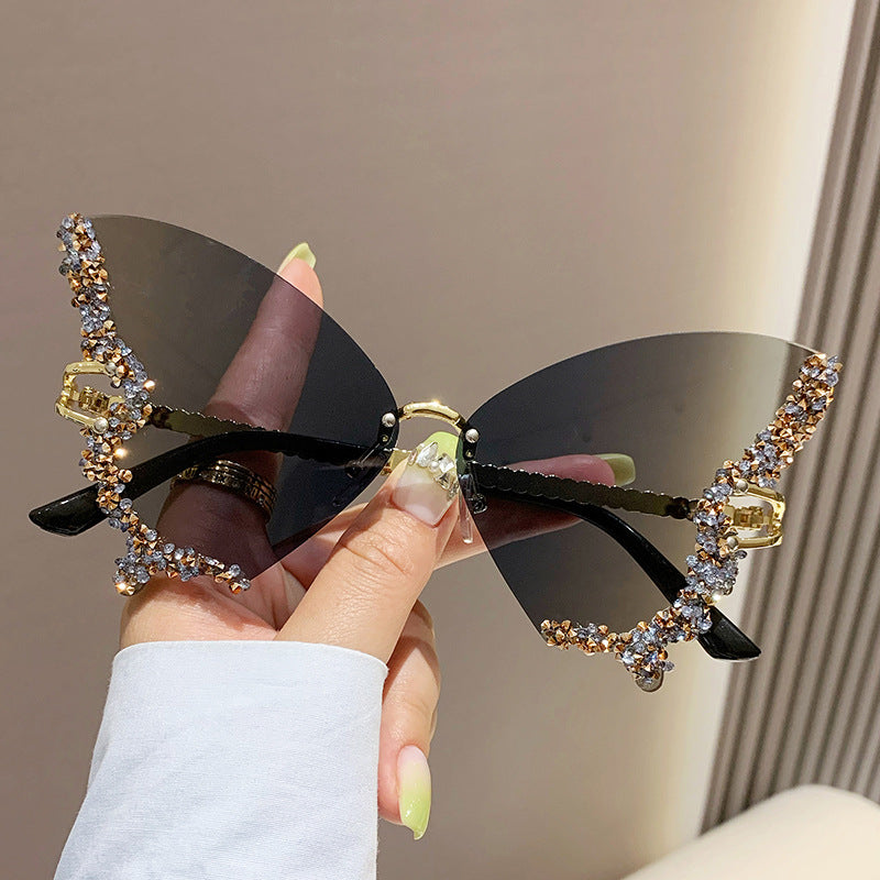 Women's Rimless Butterfly Rhinestone Sunglasses (photo 9)
