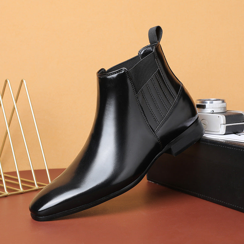 Men's Pointed-Toe Chelsea Boots with Block Heel (photo 8)
