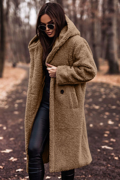 Women's Long Hooded Faux Fleece Teddy Coat (photo 13)