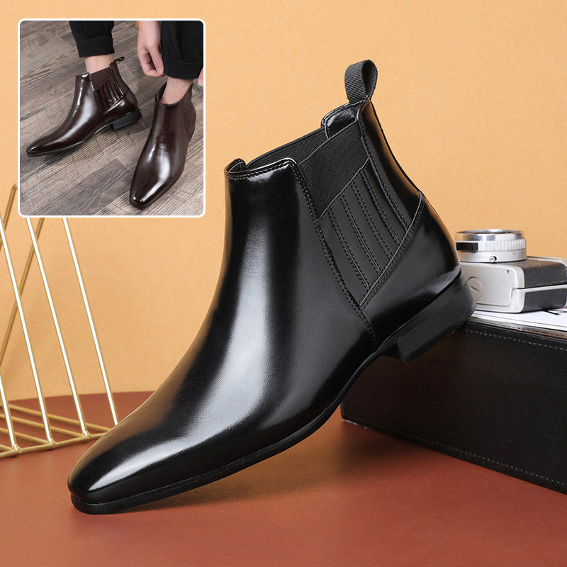 Men's Pointed-Toe Chelsea Boots with Block Heel
