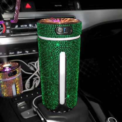 Rhinestone Car Humidifier with LED Light, USB – Green