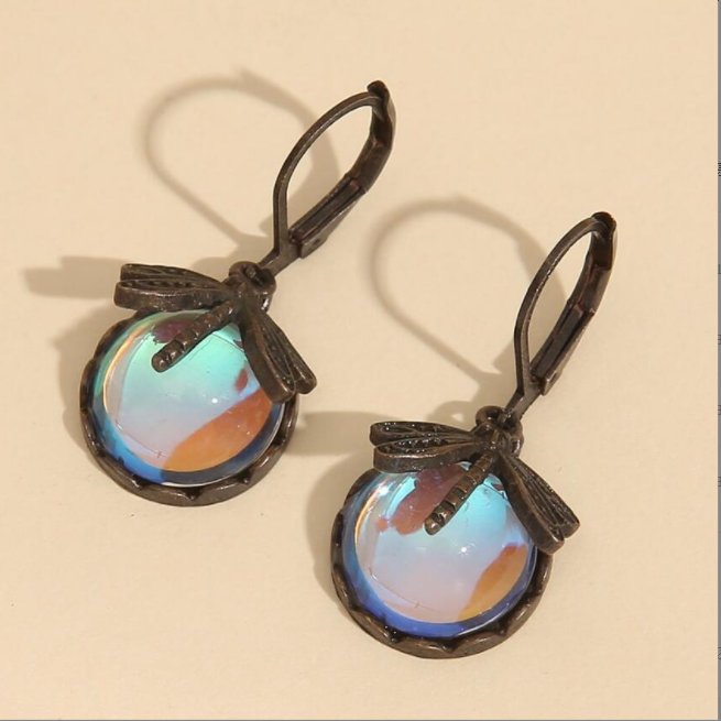 Vintage Dragonfly Drop Earrings with Stones (photo 2)