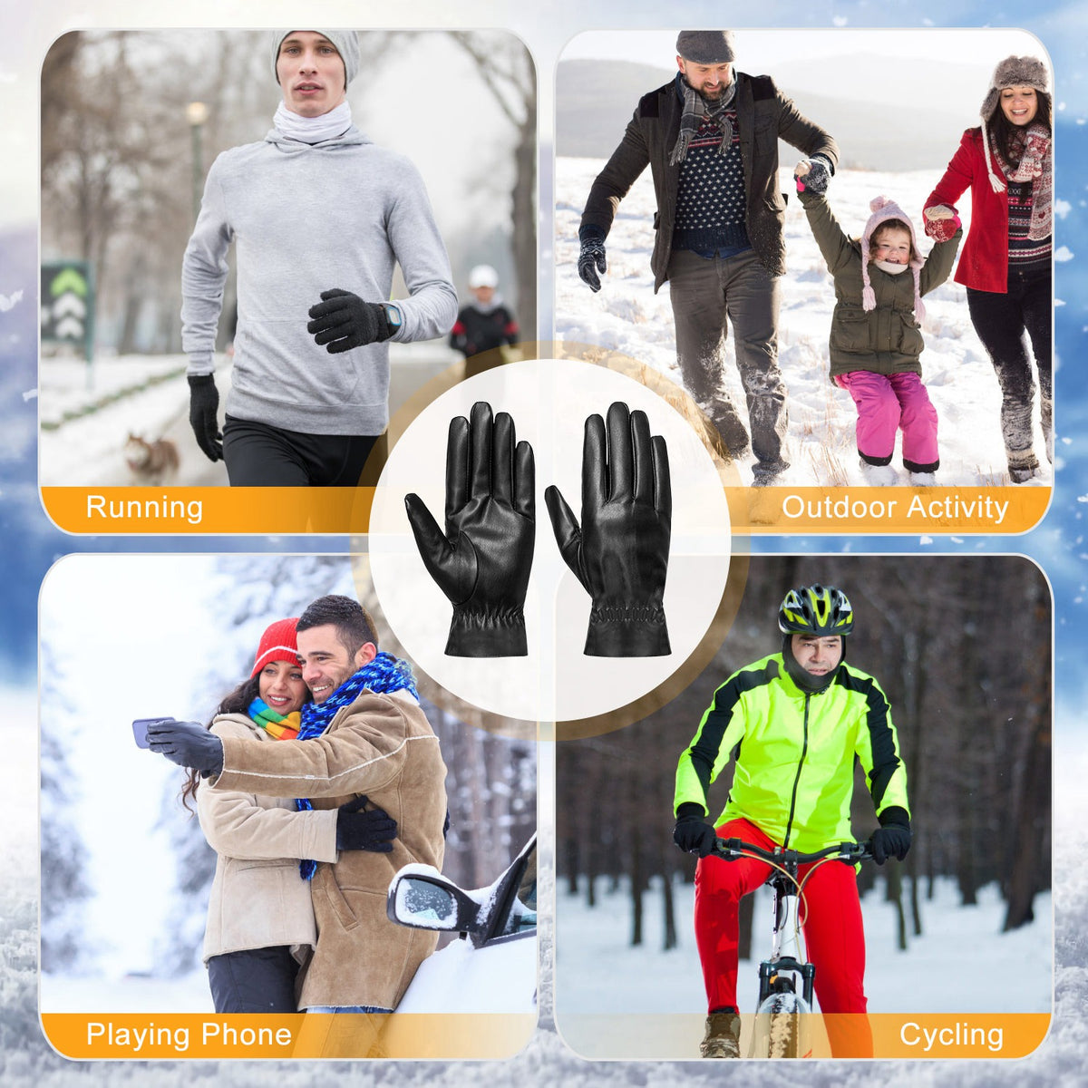 Unisex PU Leather Winter Gloves (photo 4)
