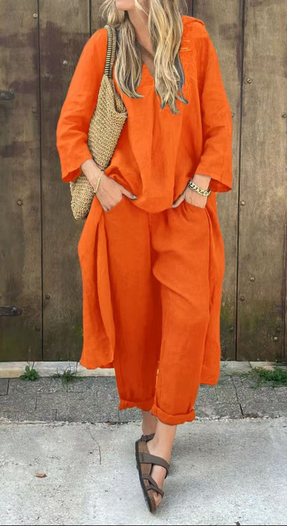 Women's Long V-Neck Top and Wide-Leg Pants Set (photo 11)