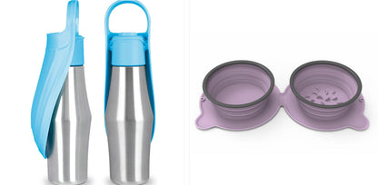 Portable Stainless Steel Dog Water Bottle with Leaf Bowl (photo 18)