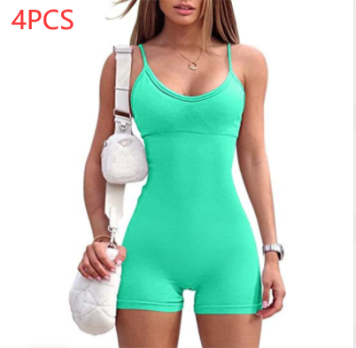 Women's Spaghetti Strap Workout Shorts Romper (photo 19)