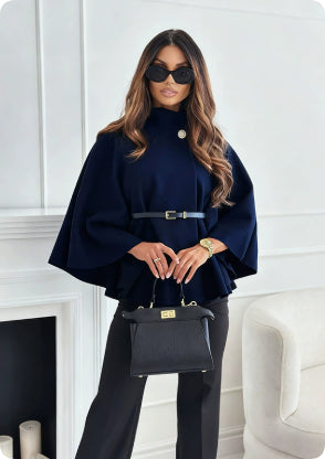 Women's Stand-Collar Batwing Cape Jacket with Belt (photo 26)
