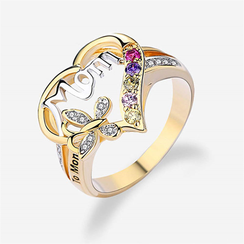 Love Mom Hollow Heart Rhinestone Ring (photo 6)