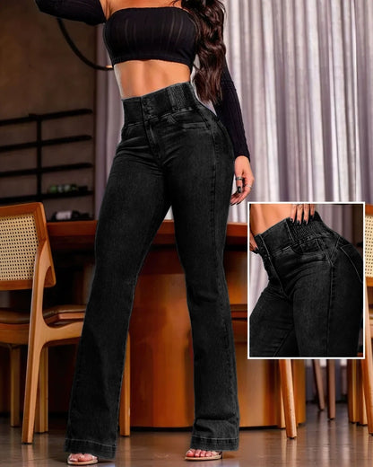Women's High-Waist Button-Front Jeans with Back Shirring (photo 8)