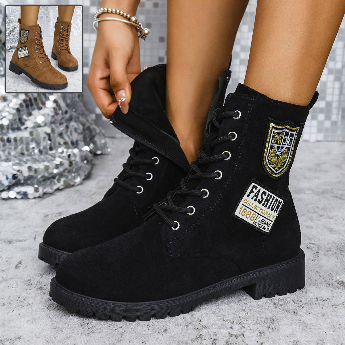 Women's Lace-Up Chunky Heel Ankle Boots