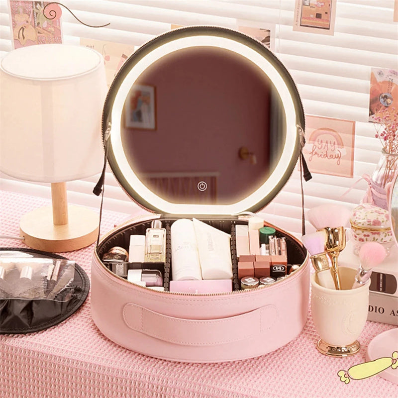 Round LED Mirror Makeup Bag