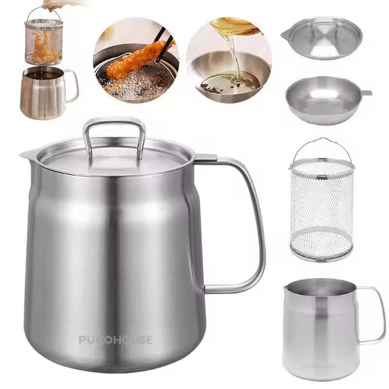 2 L Stainless Steel Oil Filter Pot with Strainer