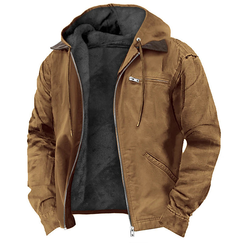 Men's Hooded Fleece Zip-Up Long Jacket