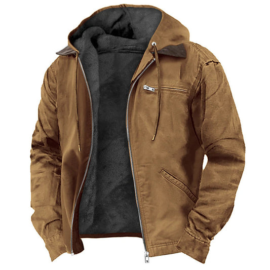 Men's Hooded Fleece Zip-Up Long Jacket