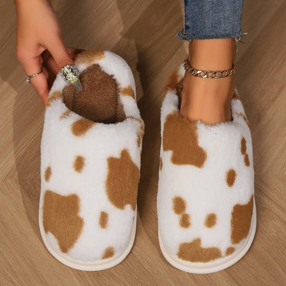 Cow Print Plush House Slippers (photo 9)