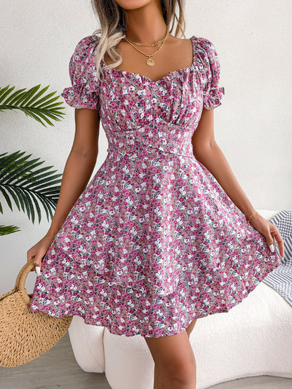 Women's Floral Short-Sleeve Ruffle Mini Dress (photo 23)