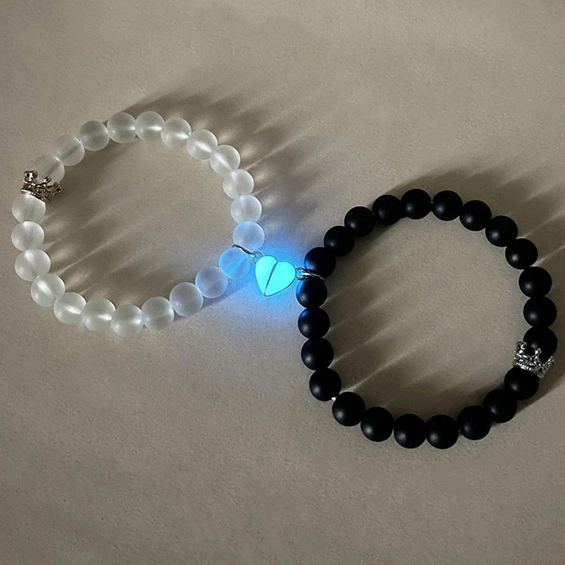 2-Piece Glow-in-the-Dark Crown Bead Couple Bracelets (photo 5)