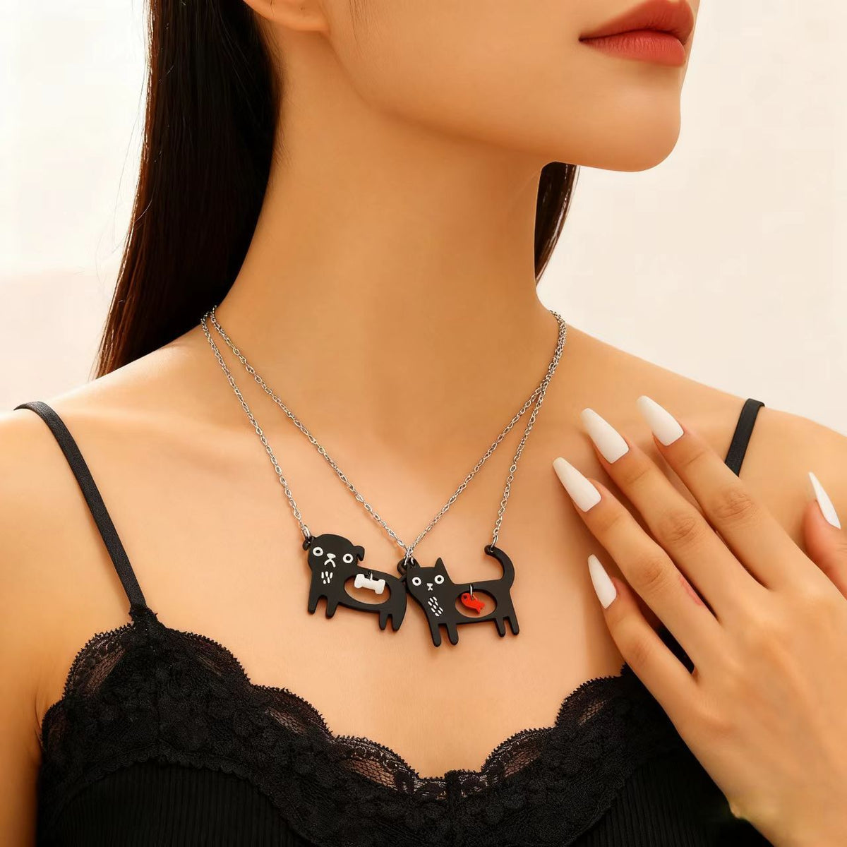 Cat and Dog Cartoon Pendant Necklace (photo 2)