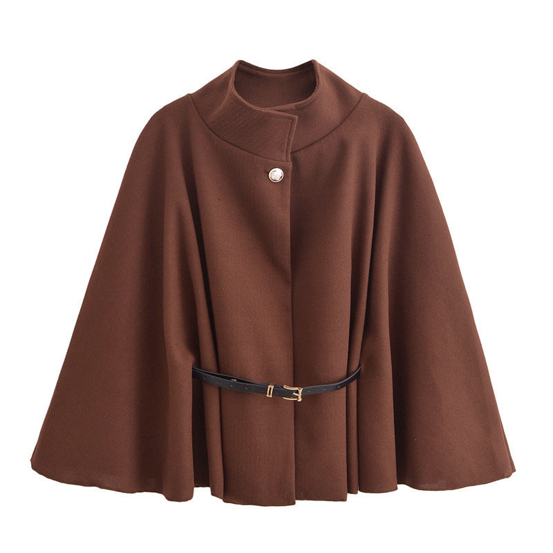 Women's Stand-Collar Batwing Cape Jacket with Belt (photo 13)