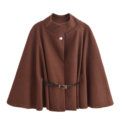 Women's Stand-Collar Batwing Cape Jacket with Belt (photo 13)