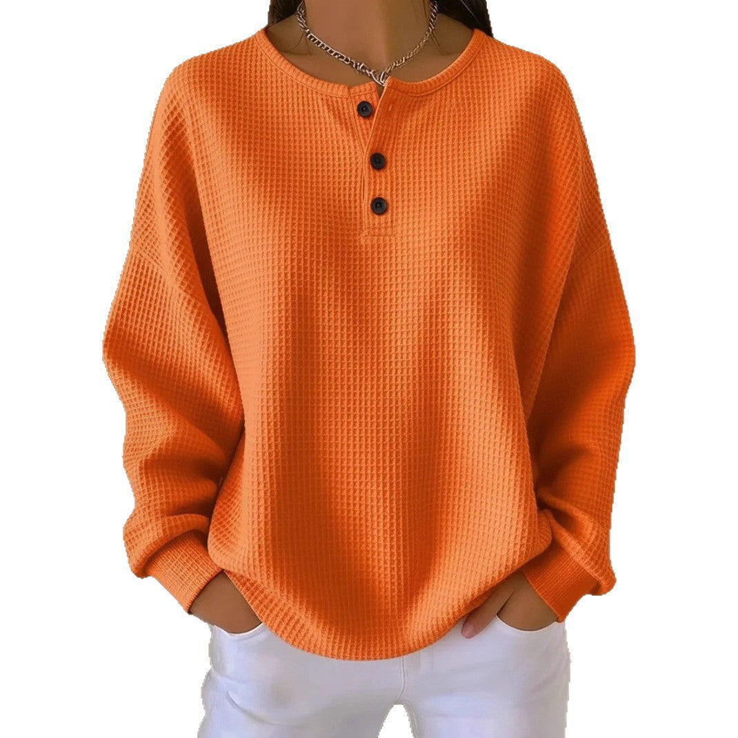 Women's Waffle Knit Long-Sleeve Button T-Shirt (photo 13)