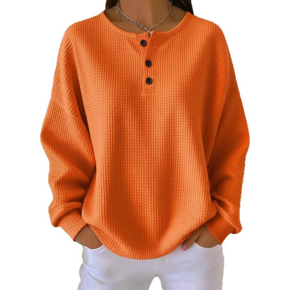 Women's Waffle Knit Long-Sleeve Button T-Shirt (photo 13)