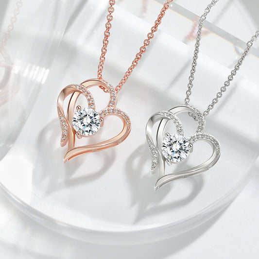 Double Heart Zircon Clavicle Necklace
