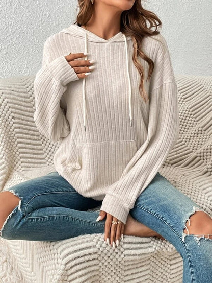 Women's Drawstring Hooded Knit Sweatshirt with Pockets (photo 5)