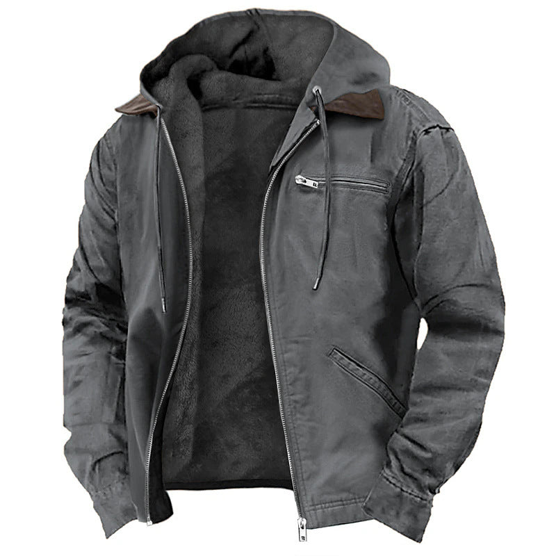 Men's Hooded Fleece Zip-Up Long Jacket (photo 7)