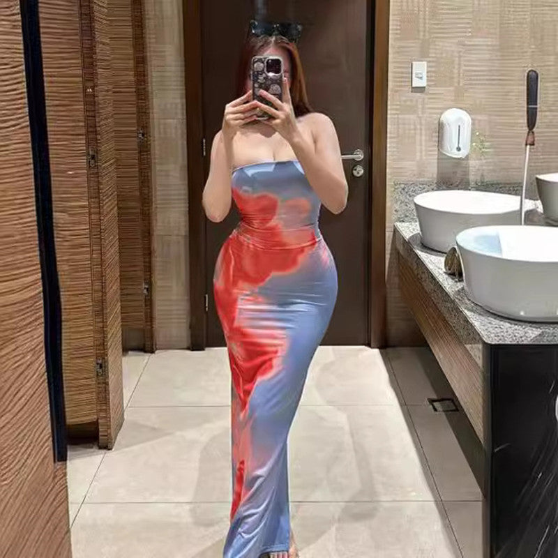 Women's Printed Slit Tube Maxi Dress (photo 2)