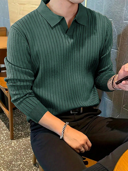 Men's Waffle Knit Long-Sleeve Polo Shirt (photo 19)