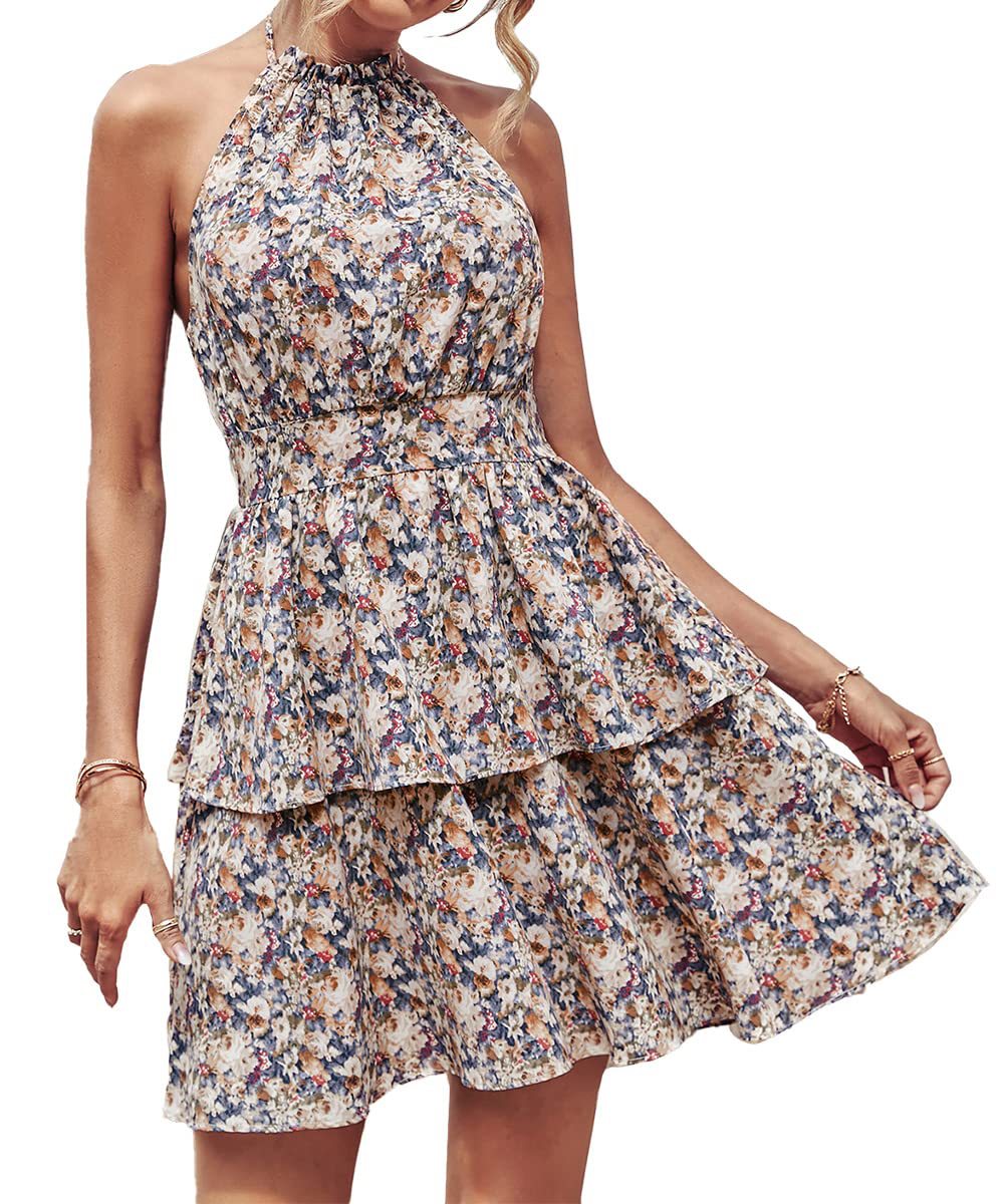 Women's Printed Halter Backless Ruffle Dress (photo 12)