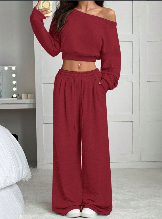 Women's One-Shoulder Sweatshirt and Tie-Waist Trousers Set (photo 29)