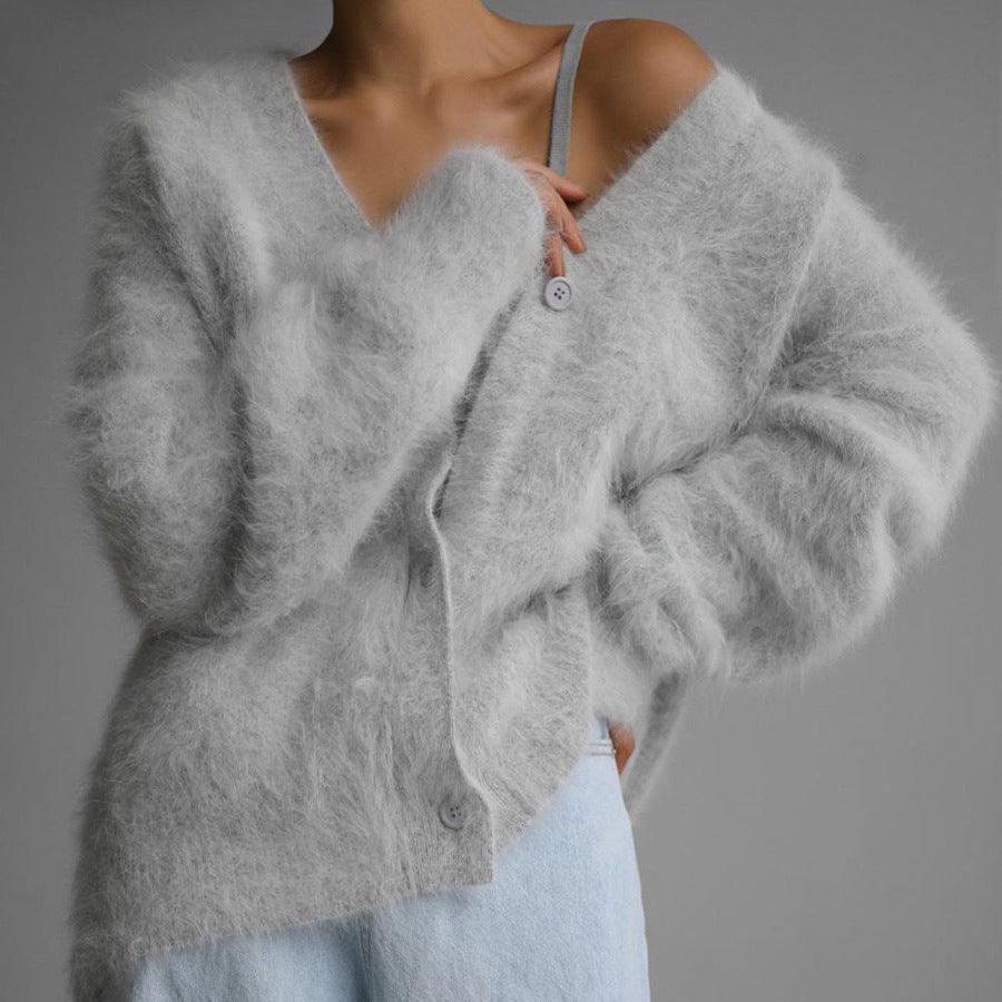 Women's Loose V-Neck Button Knit Cardigan (photo 4)