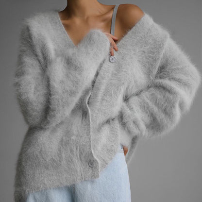 Women's Loose V-Neck Button Knit Cardigan (photo 4)