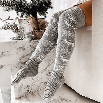 Women's Christmas Elk Snowflake Over-the-Knee Socks (photo 6)