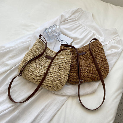 Woven Straw Tote Bag with Zipper (photo 7)